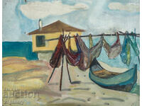 Oil painting landscape fishing nets