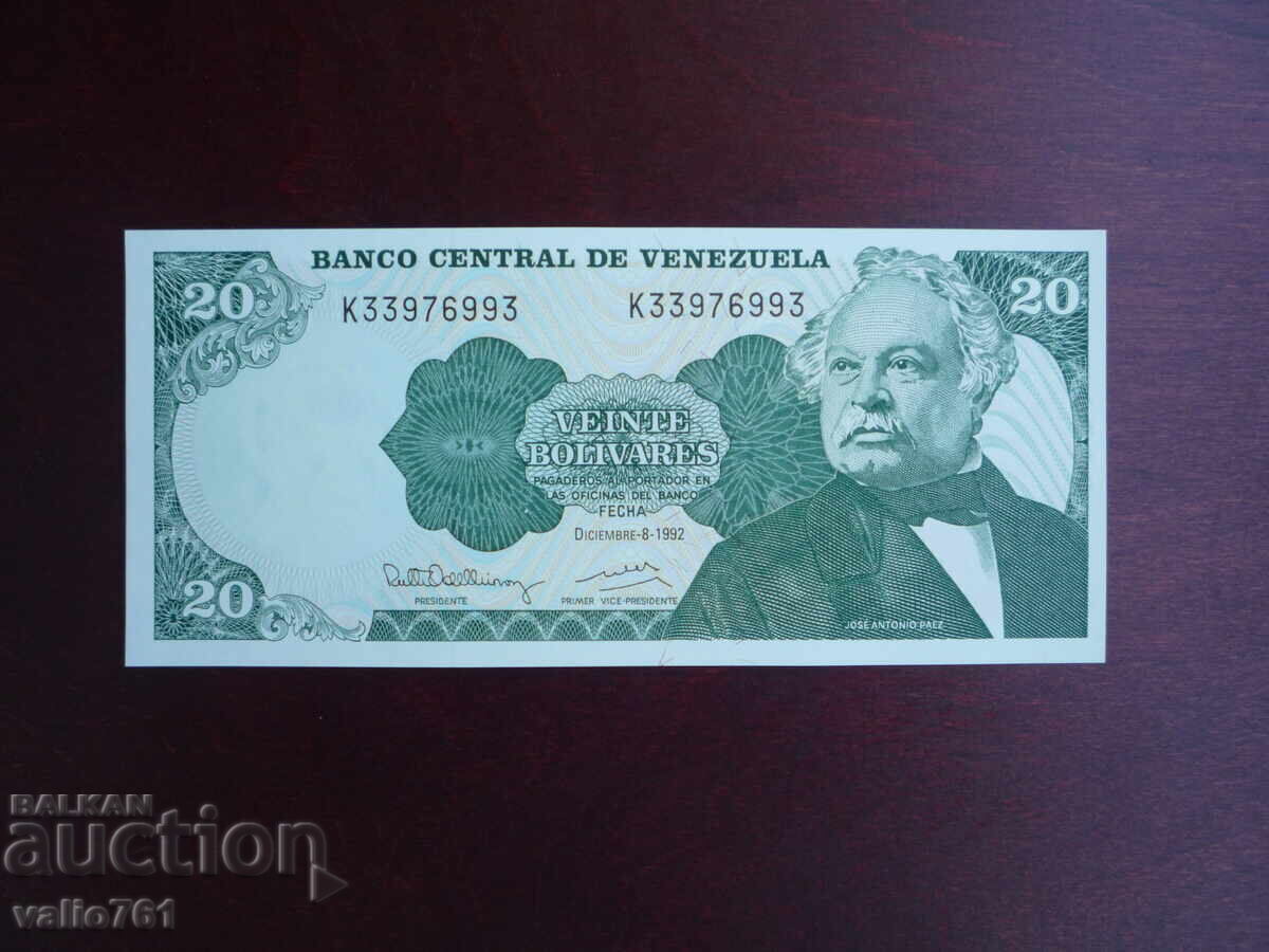 VENEZUELA 20 BOLIVARES 1992 NEW UNC