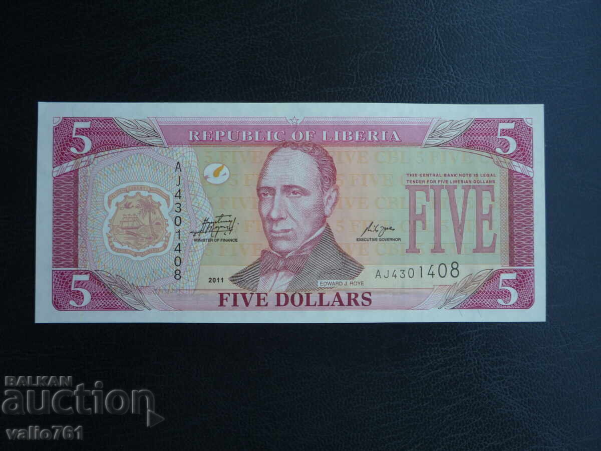 ЛИБЕРИЯ 5 ДОЛАРА  2011   НОВА  UNC