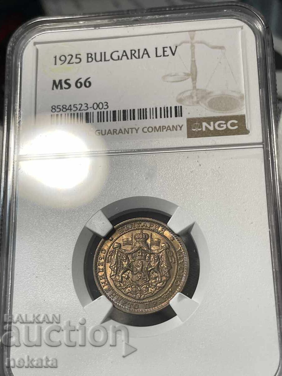 1 лев 1925 г. (без черта) MS66 NGC