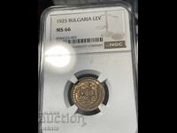 1 leu 1925 (fără bară) MS66 NGC