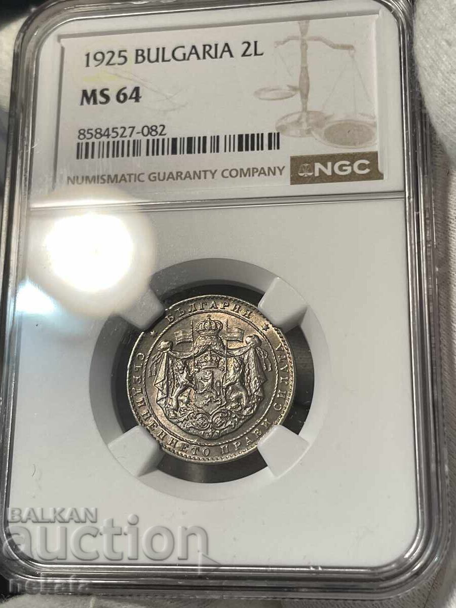 2 λέβα 1925 (χωρίς γραμμή) MS64 NGC