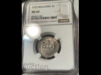 2 λέβα 1925 (χωρίς γραμμή) MS64 NGC