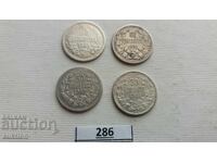 Collection of 50 stotinki 1883, 1891, 1912 and 1913 silver