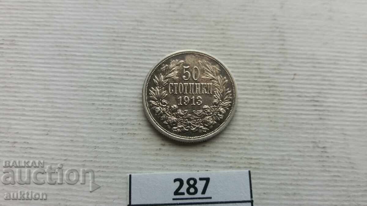 50 STOTINKI 1913 GODINA ARGINT PENTRU COLECȚIE