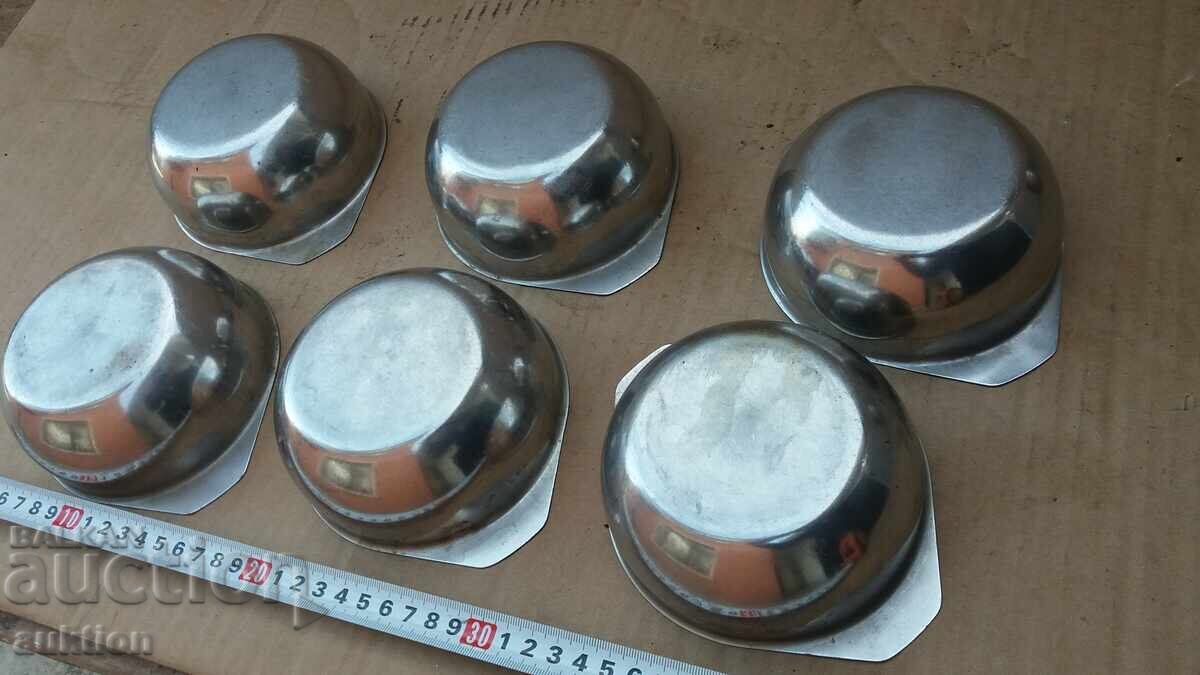 CHROME - MILITARY SOUP BOWLS SET - SOLID - 6 PIECES - 6 CHROME - MILITARY SOUP BOWLS SET - SOLID - 6 PIECES - 6