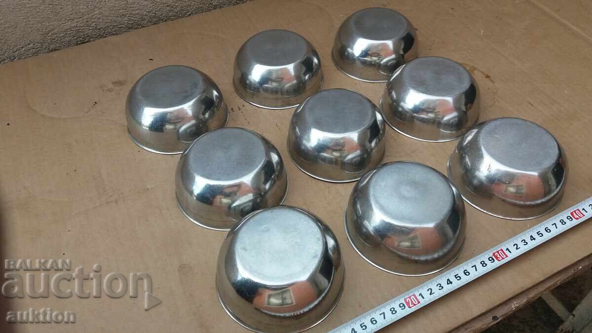 CHROME - SET OF MILITARY SOUP BOWLS - SOLID - 9 PIECES - 7 CHROME - SET OF MILITARY SOUP BOWLS - SOLID - 9 PIECES - 7