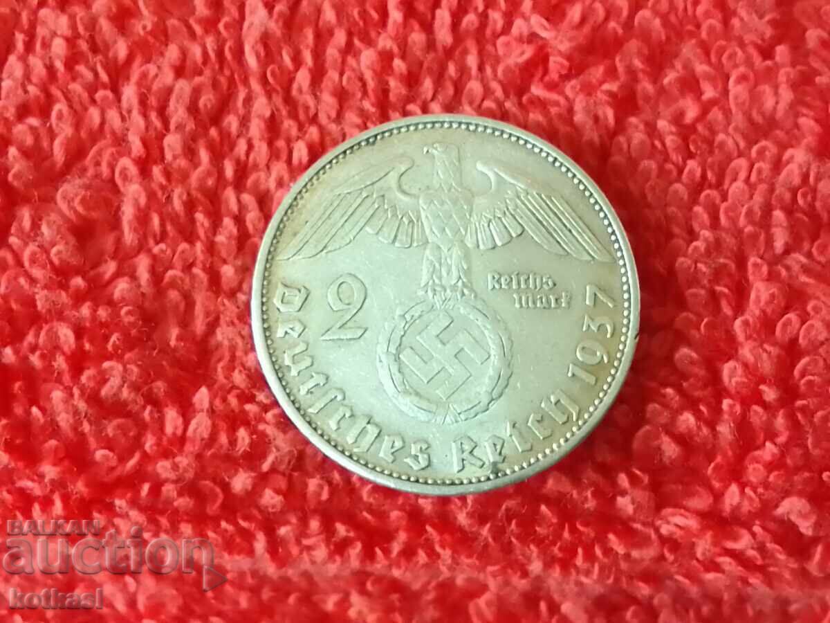 Old silver coin 2 marks 1937 Germany with price 45.00 BGN | € 23.01