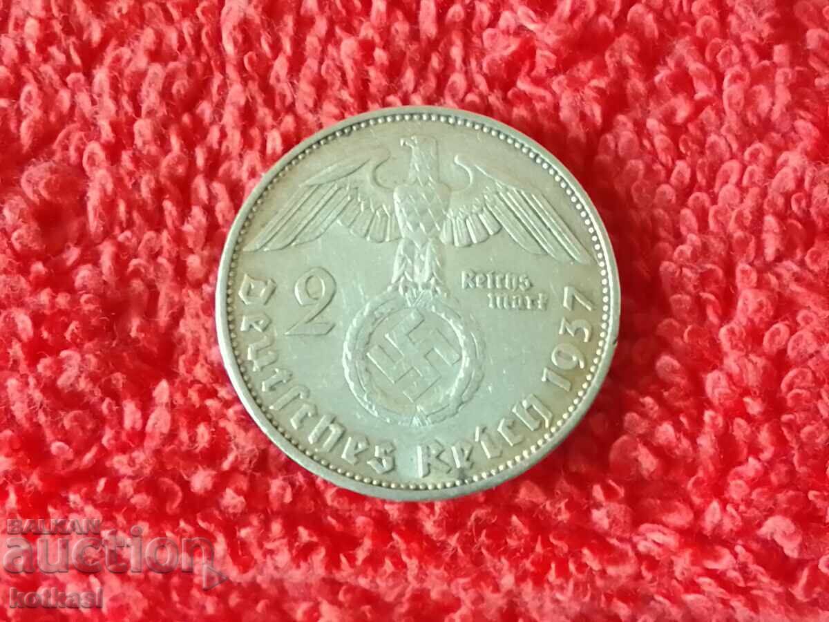 Auction  Old silver coin 2 marks 1937 Germany