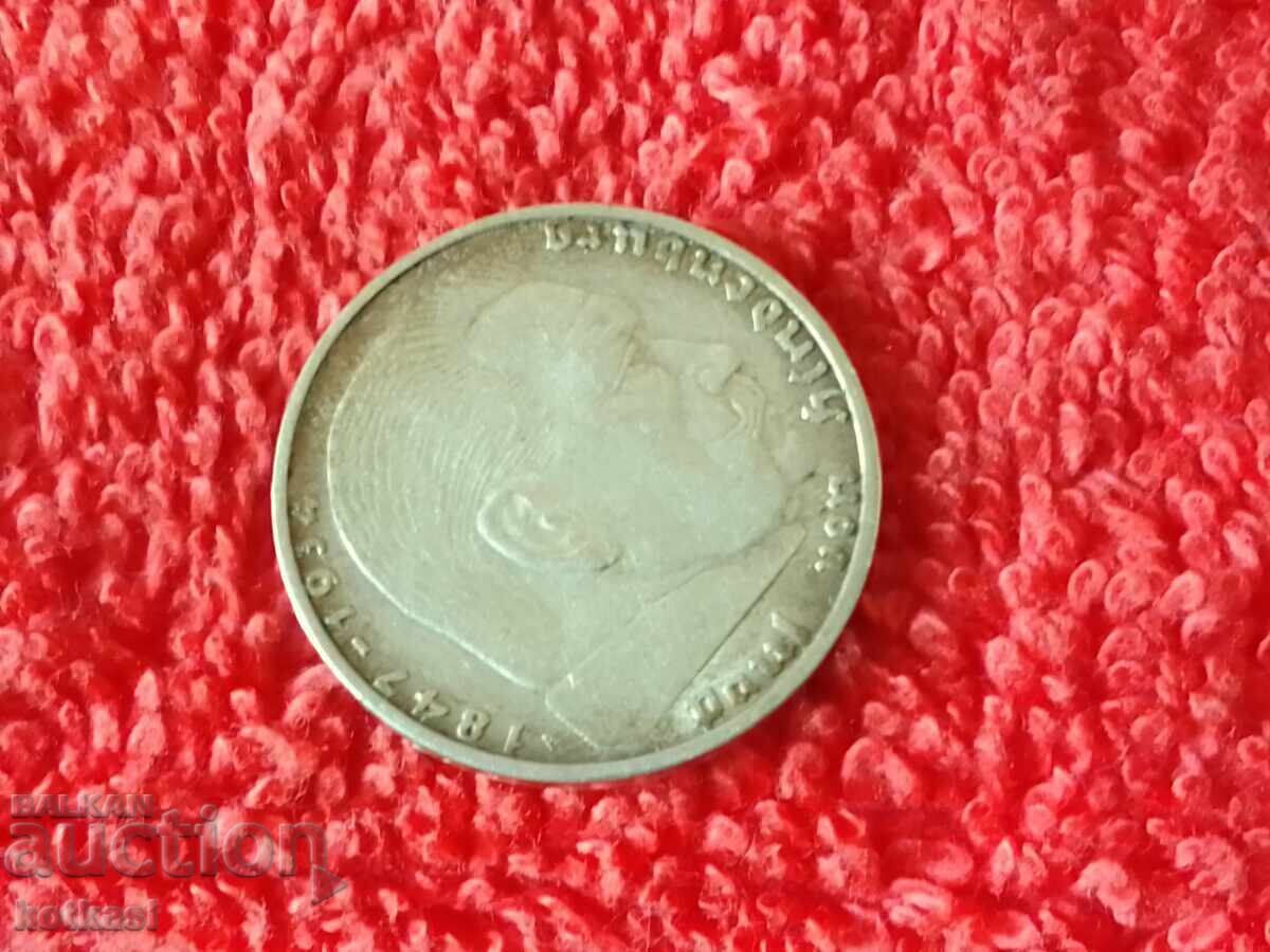 Old silver coin 2 marks 1937 Germany - 5