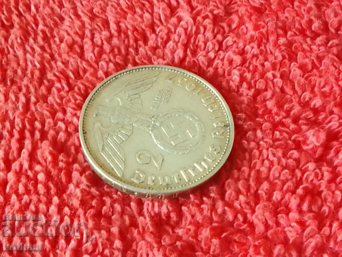 Old silver coin 2 marks 1937 Germany - 7