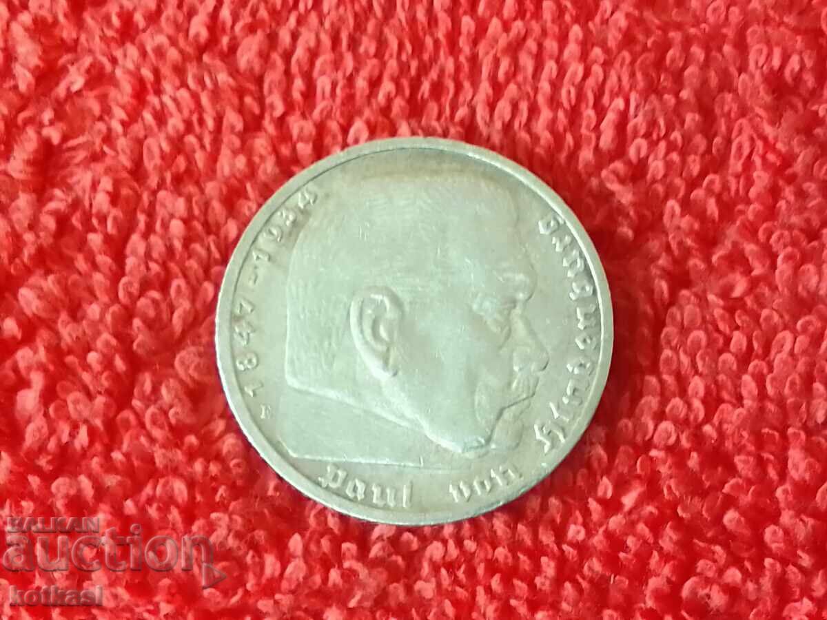 Auction  Old silver coin 5 marks E 1937 Germany