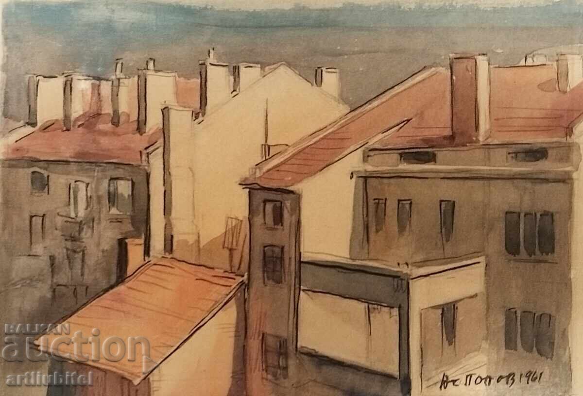 Асен Попов /1895 - 1976 г./ - картина 1961 г.,  43 х 53 см. с цена 450.00 лв. | € 230.08