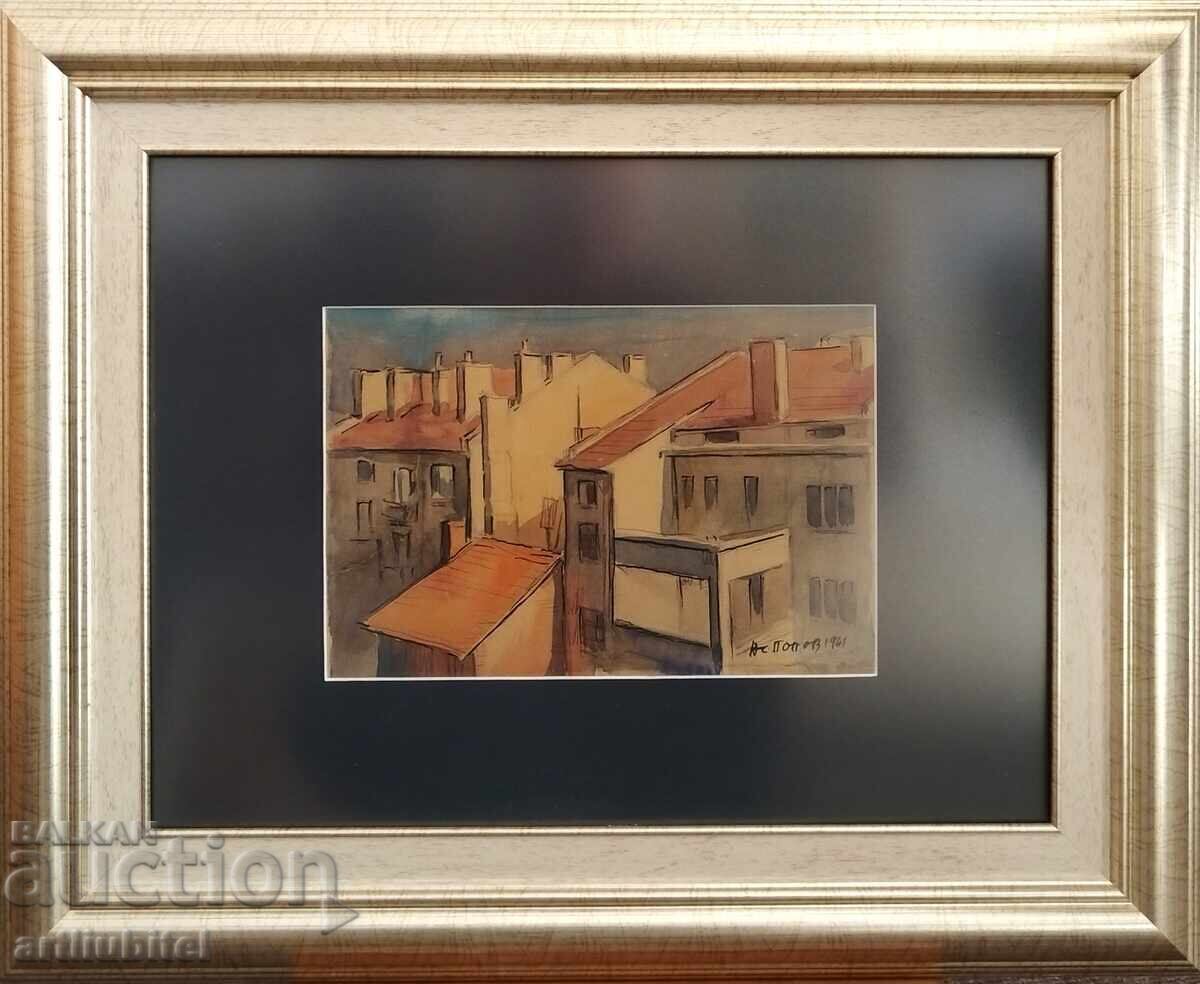 Асен Попов /1895 - 1976 г./ - картина 1961 г.,  43 х 53 см.