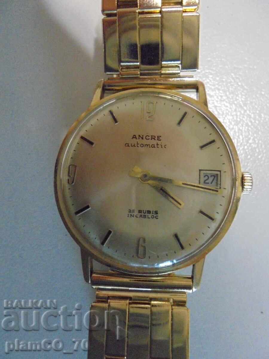 №*8374 Παλαιό ρολόι ANCRE – Automatic, επιχρυσωμένο, 25 Rubis