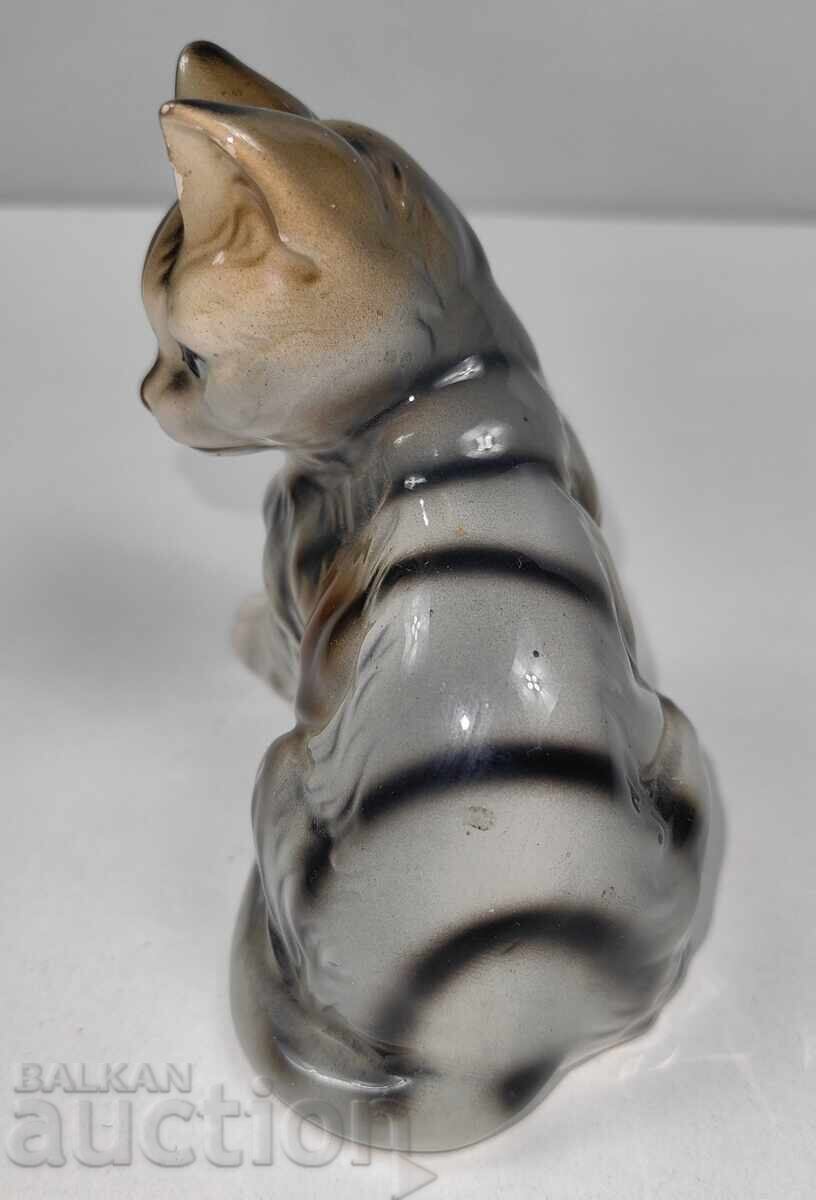 PORCELAIN CAT FIGURINE, MARKED, SLIGHT CHIP ON EAR - 5