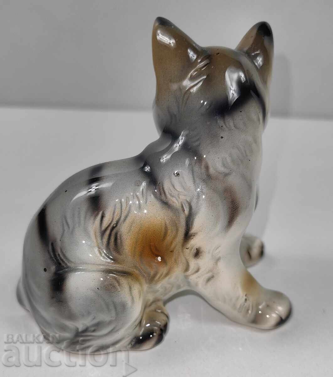PORCELAIN CAT FIGURINE, MARKED, SLIGHT CHIP ON EAR - 6
