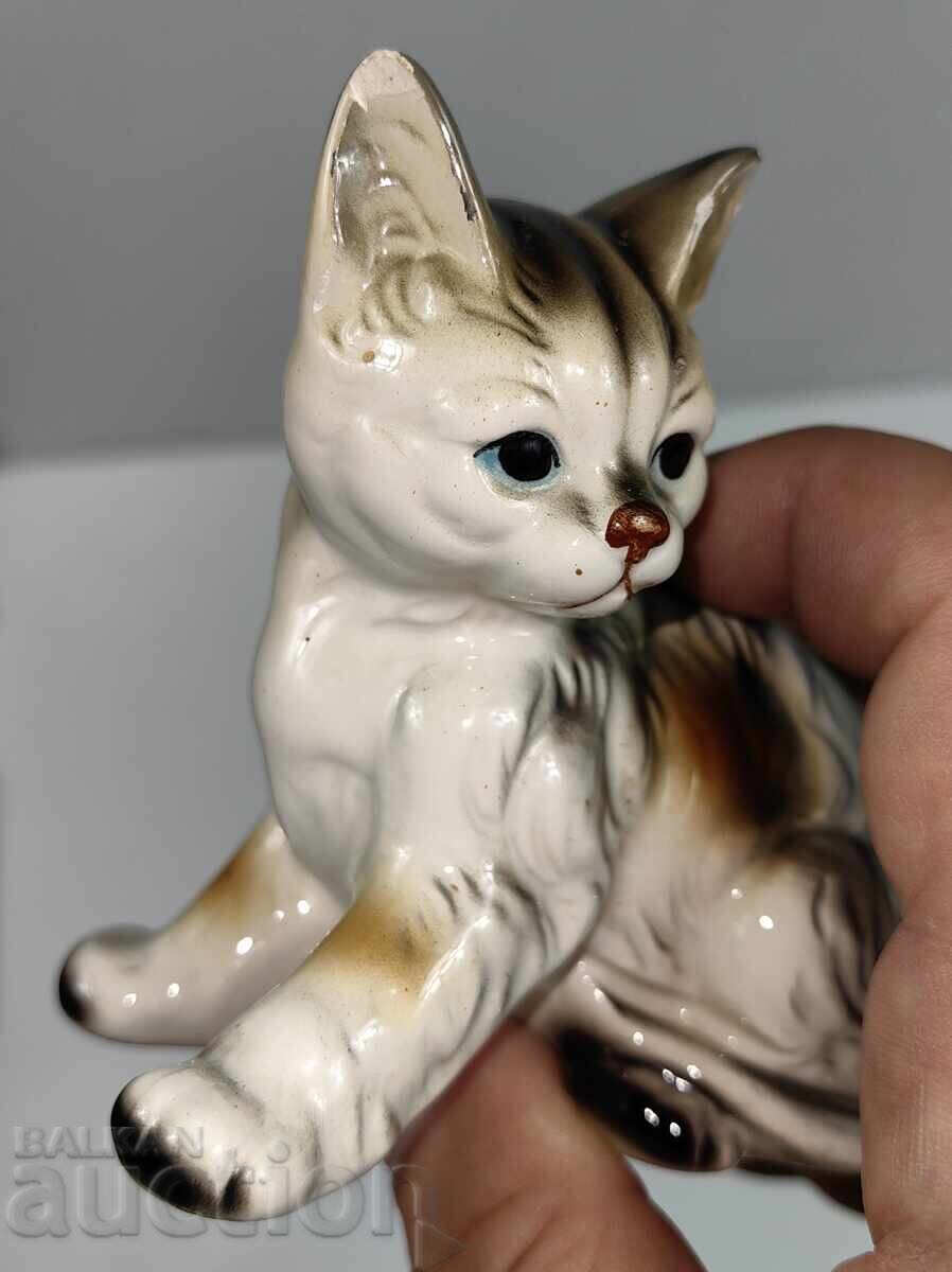 PORCELAIN CAT FIGURINE, MARKED, SLIGHT CHIP ON EAR
