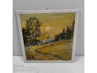 PLĂCUȚĂ DIN PORȚELAN SEMNATĂ, PICTATĂ MANUAL, PEISAJ