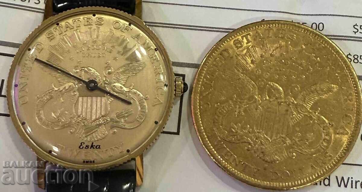 Ολοκαίνουργιο!!! Χρυσό ρολόι καινούργιο νόμισμα 20$ 18k gold!!!