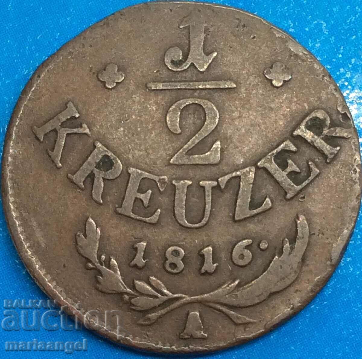 Δημοπρασία 1/2 Kreuzer 1816 Αυστρία Α - Βιέννη 22mm χάλκινο