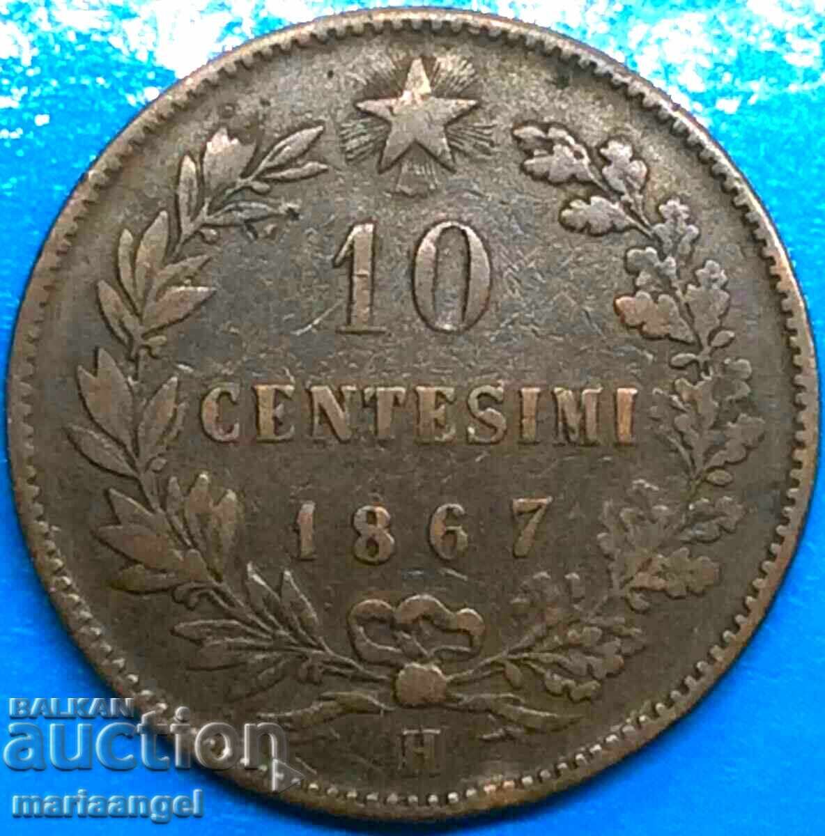 Παράδοση 10 Centesimi 1867 Ιταλία 30mm H - Birmingham Victor Emmanuel
