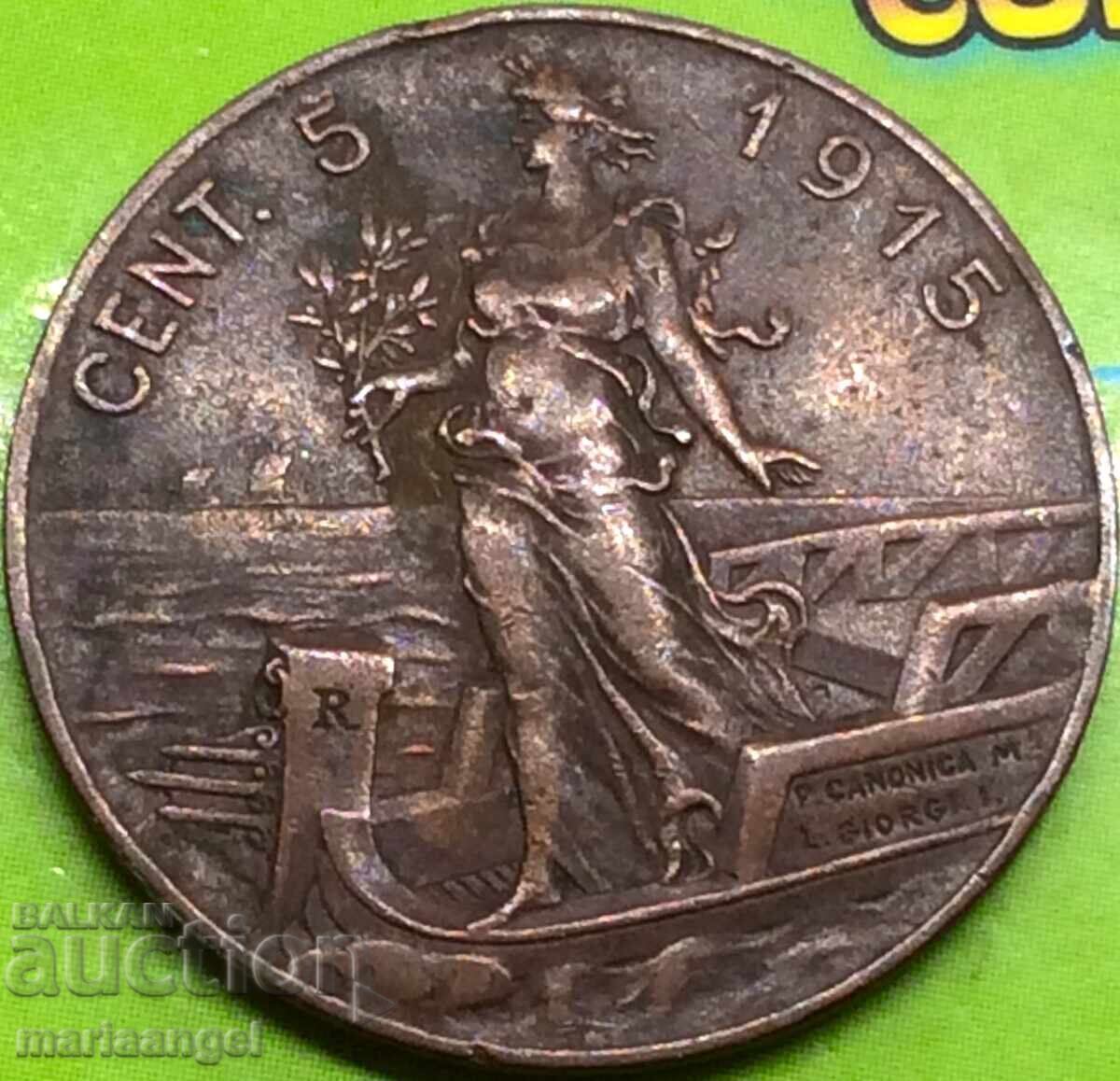 5 centesimi 1915 Italy large copper coin - 7 5 centesimi 1915 Italy large copper coin - 7