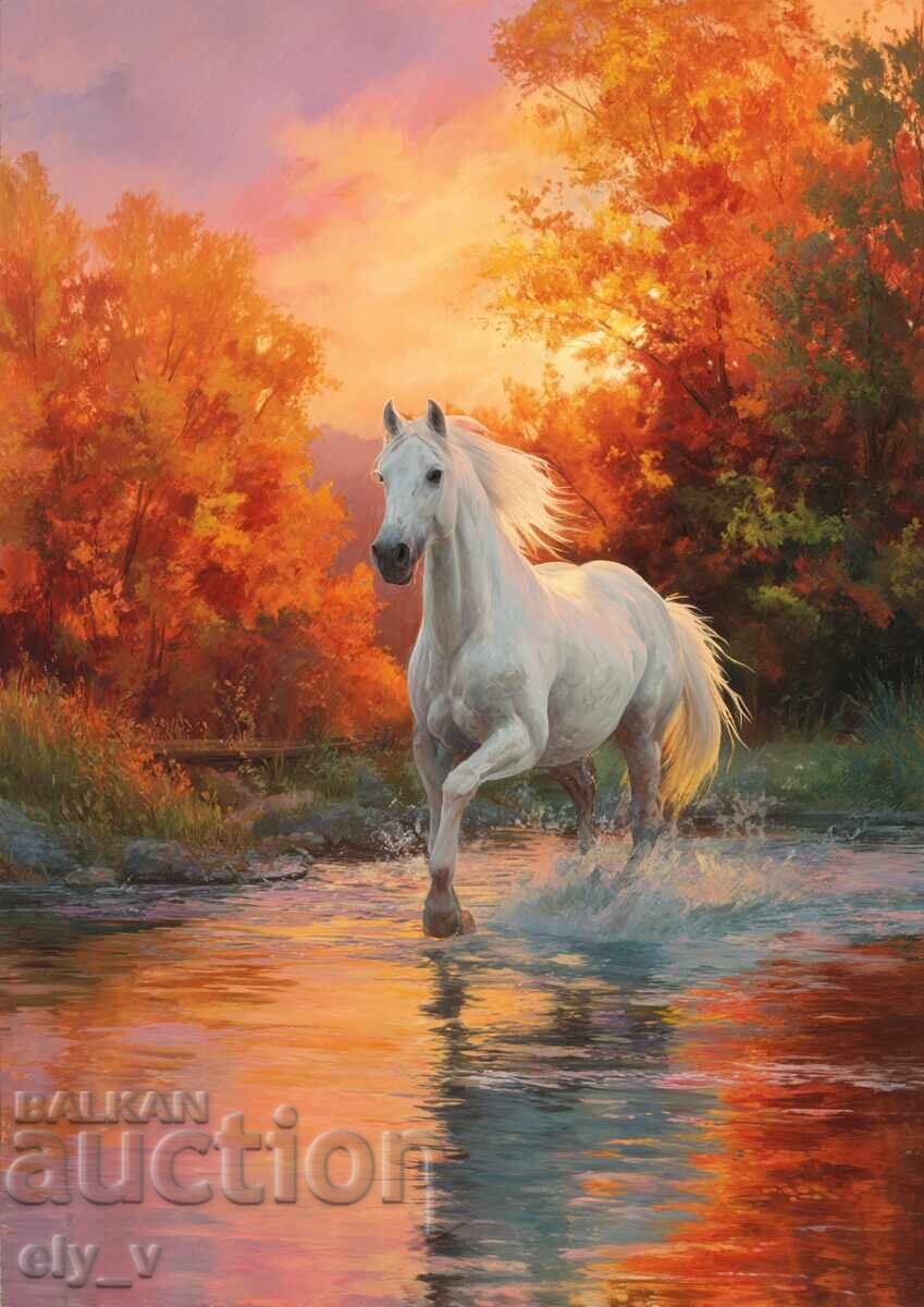 Cal de foc - Tablou 21/30 - reproducere acuarelă Cal de foc - Tablou 21/30 - reproducere acuarelă