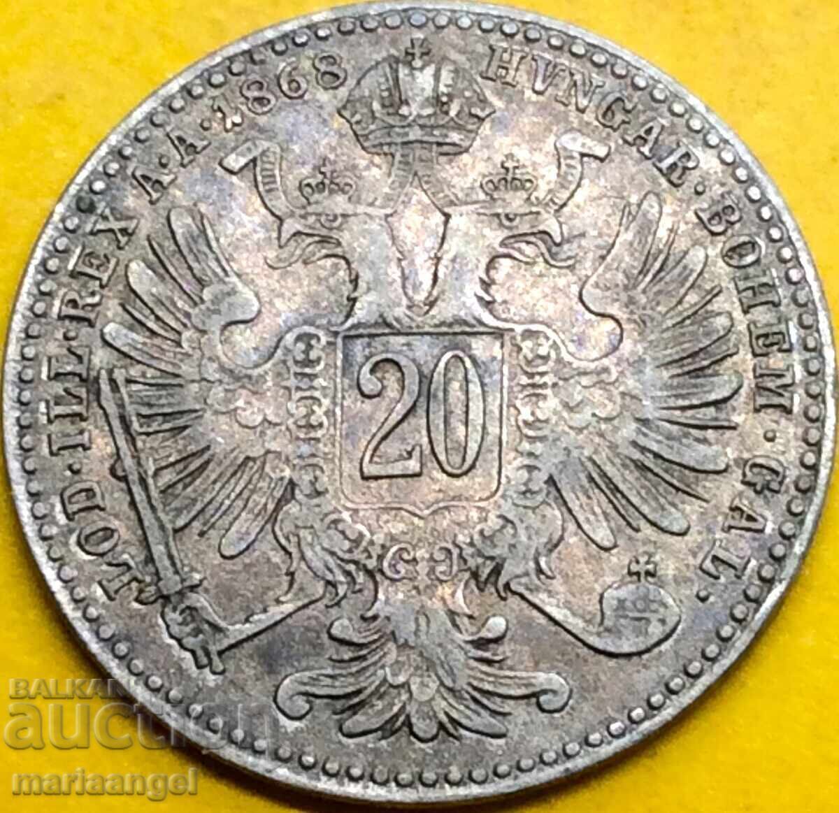 20 κρόιτσερ Αυστροουγγαρίας 1868 ασήμι - 6