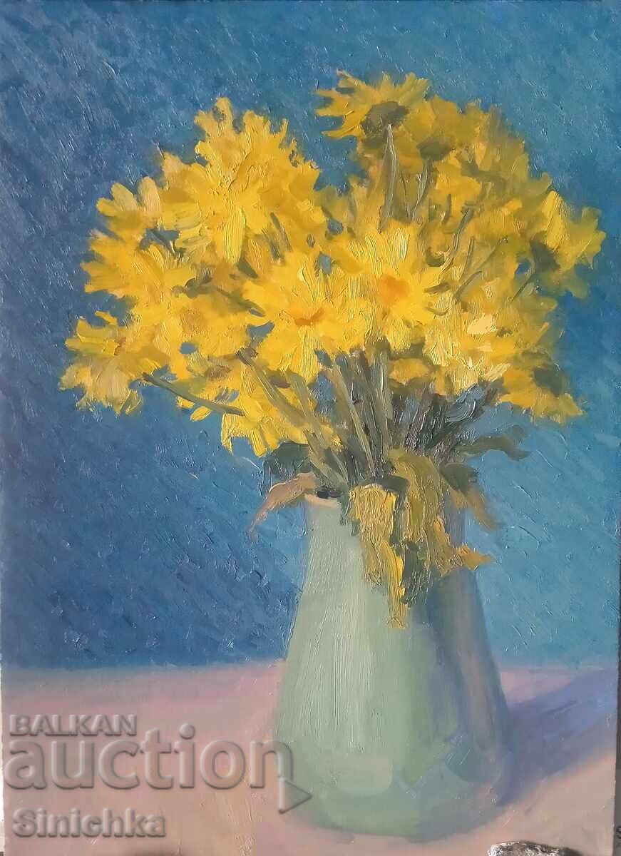 Маслена картина, цветя. Хризантеми. Маслена картина, цветя. Хризантеми.