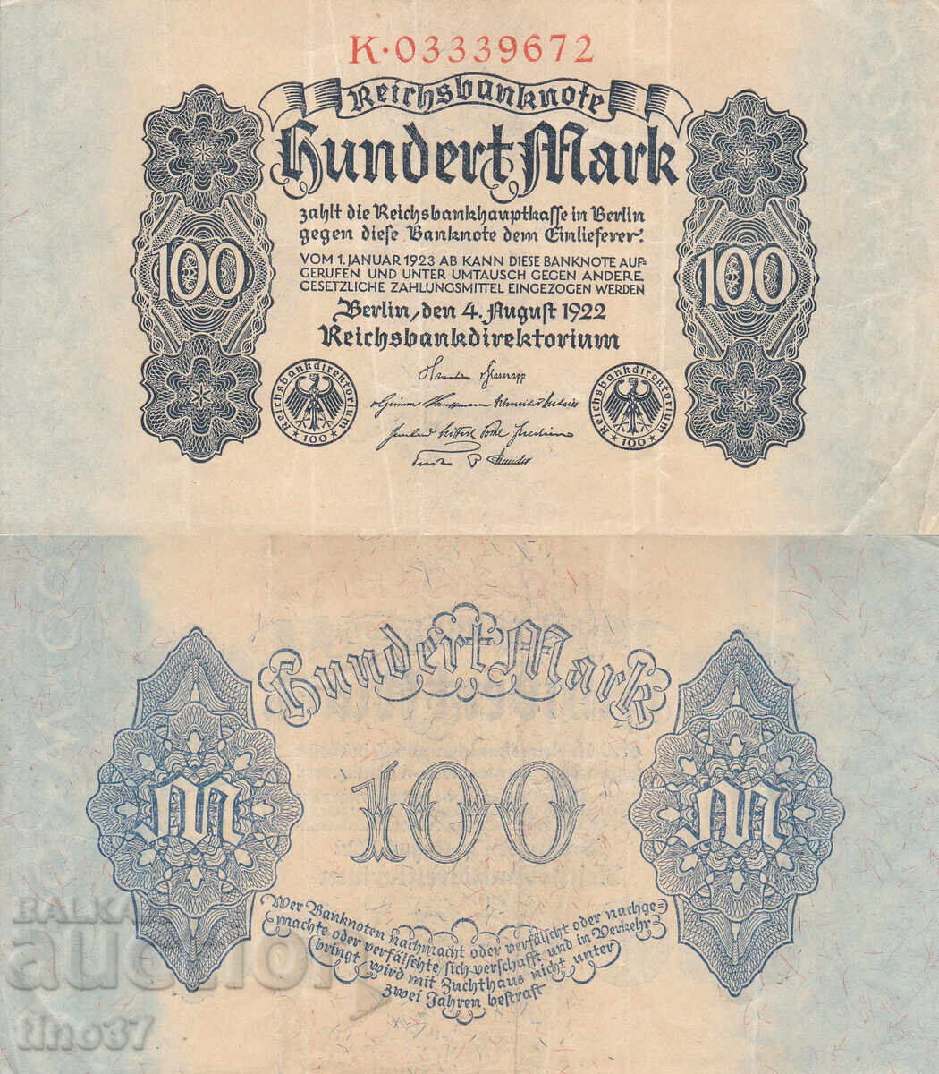 tino37 - GERMANY - 100 MARKS - 1922 - VF