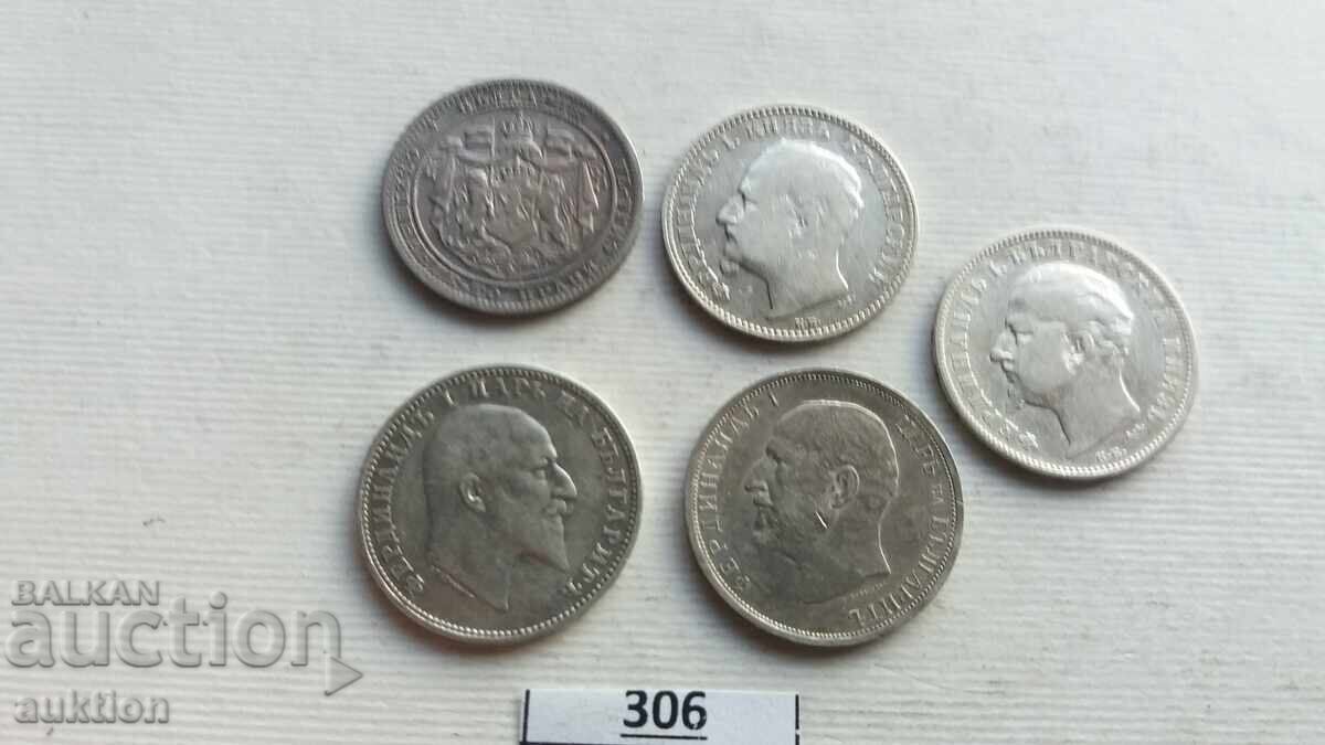 колекция 1 лев 1882, 1891, 1894 , 1910 и 1913 година сребро - 5