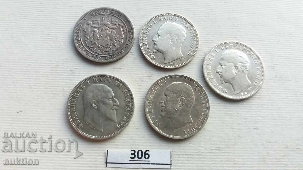 колекция 1 лев 1882, 1891, 1894 , 1910 и 1913 година сребро - 6