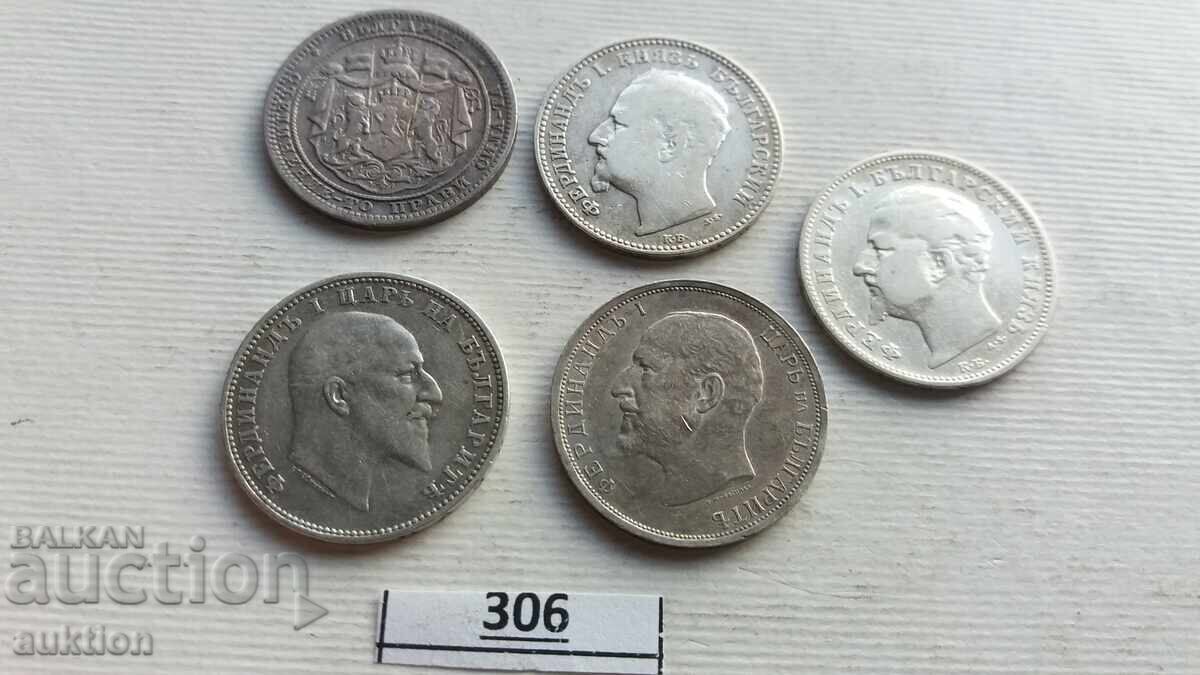 колекция 1 лев 1882, 1891, 1894 , 1910 и 1913 година сребро - 7