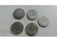 Colecție 1 leu 1882, 1891, 1894, 1910 și 1913 argint