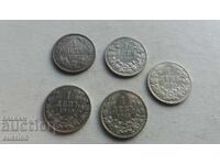 колекция 1 лев 1882, 1891, 1894 , 1910 и 1913 година сребро