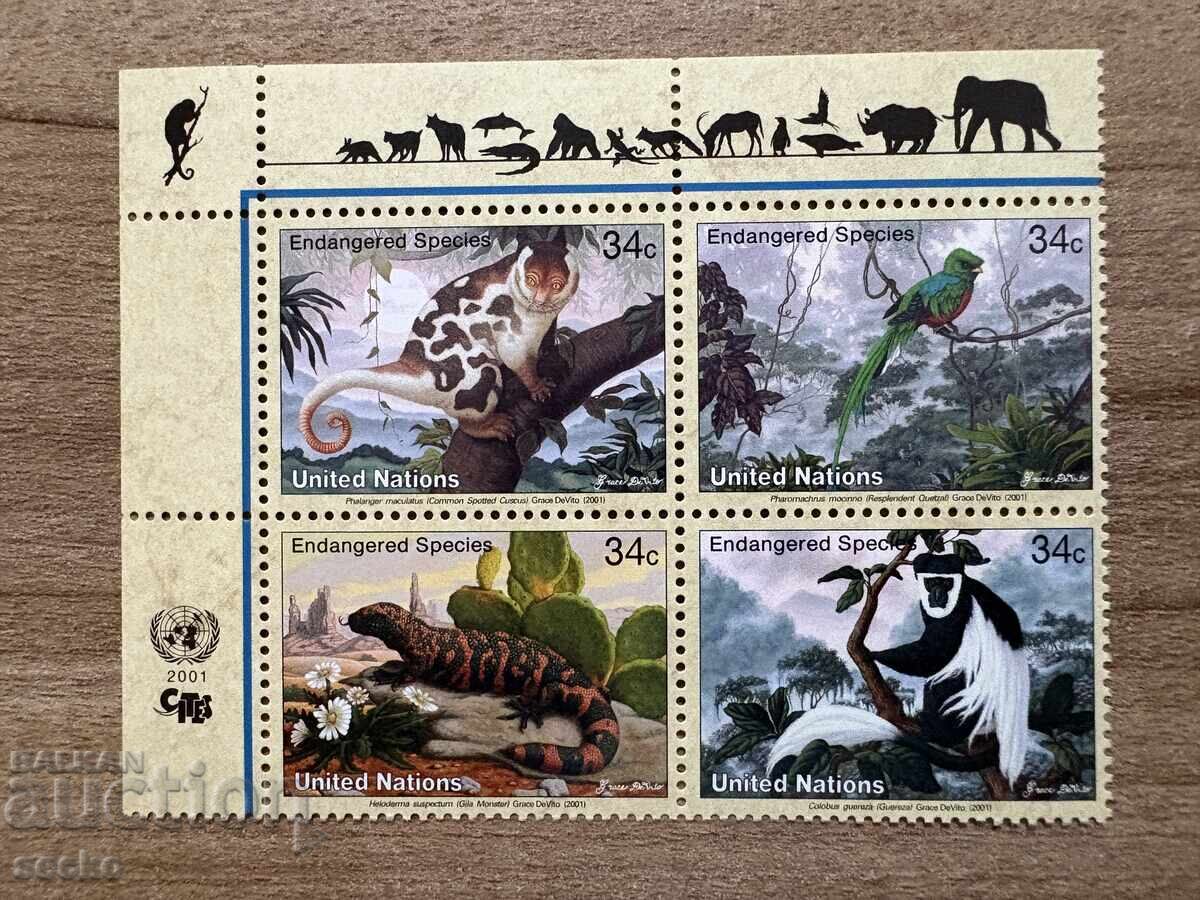 ΟΗΕ Νέα Υόρκη - Απειλούμενα ζώα (2001) MNH