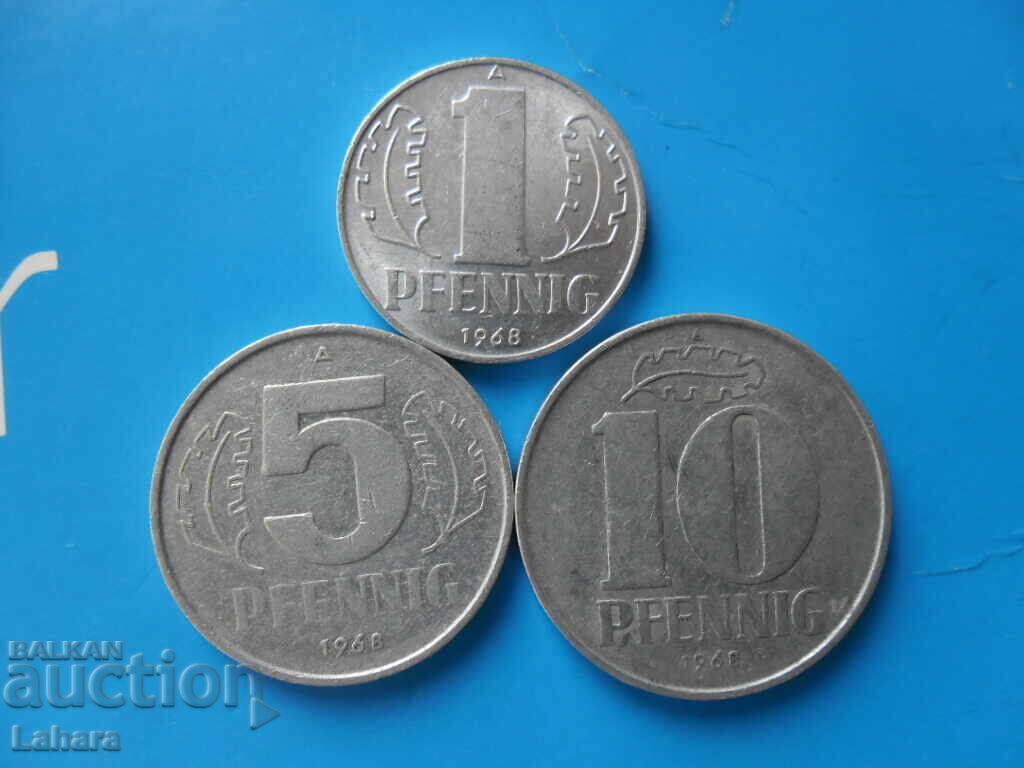 1, 5, 10 Pfennig 1968 GDR, Germany