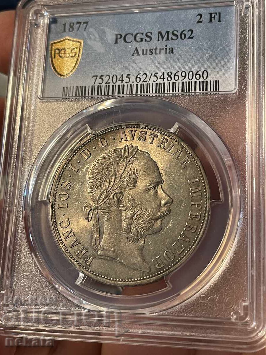 Austria, 2 florini 1877, MS62 PCGS cu preț 900.00 BGN | € 460.16