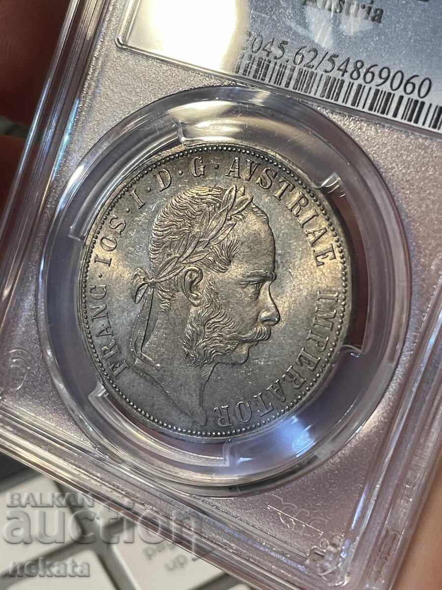 Licitație Austria, 2 florini 1877, MS62 PCGS