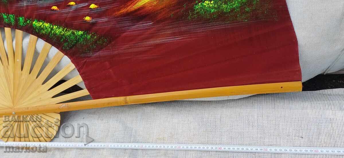 Μεγάλο παλιό χειροποίητο ζωγραφισμένο βεντάλι για τοίχο λάδι σε καμβά με τιμή 80.00 BGN | € 40.90