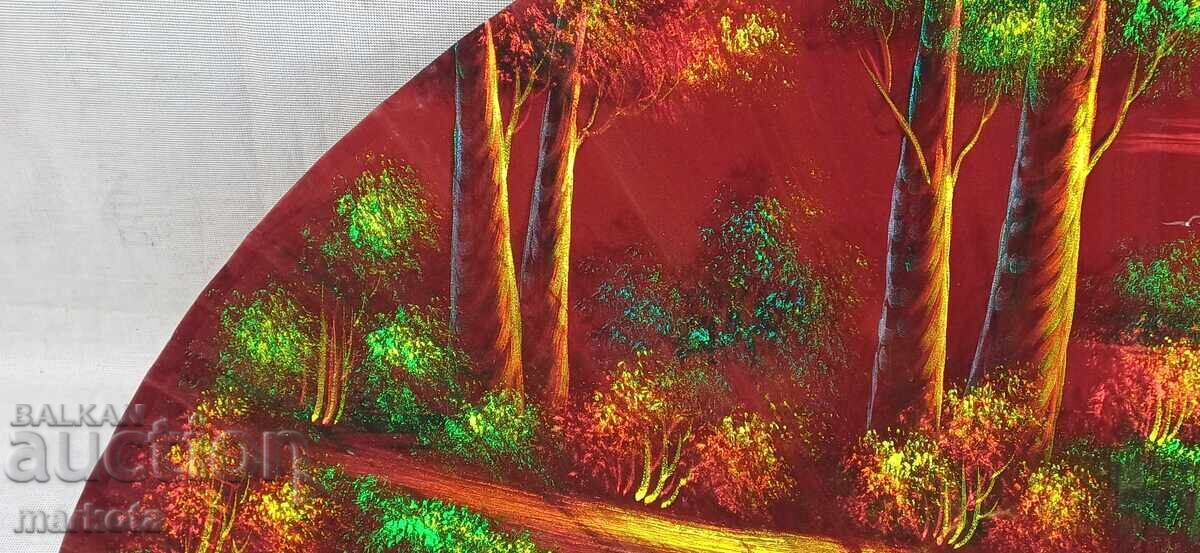 Παράδοση Μεγάλο παλιό χειροποίητο ζωγραφισμένο βεντάλι για τοίχο λάδι σε καμβά