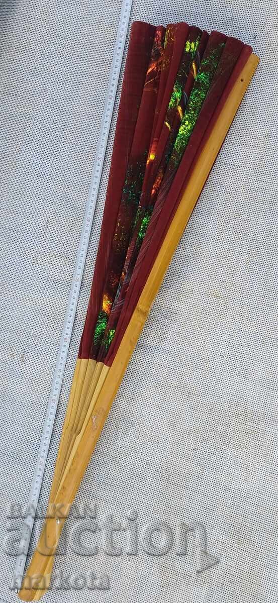 Μεγάλο παλιό χειροποίητο ζωγραφισμένο βεντάλι για τοίχο λάδι σε καμβά - 6