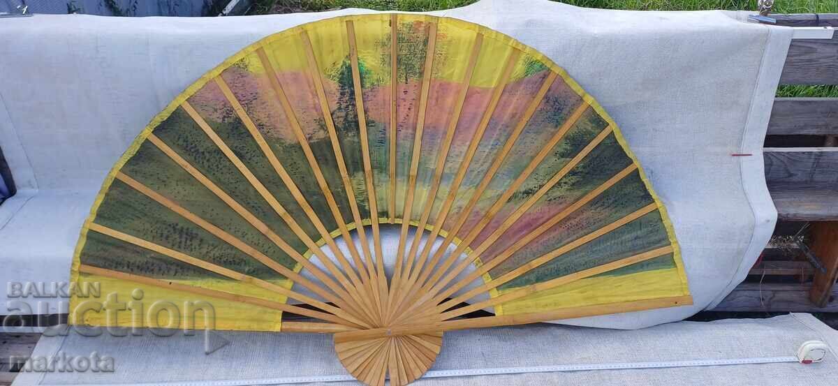 Large old hand-painted wall fan, oil on canvas - 5
