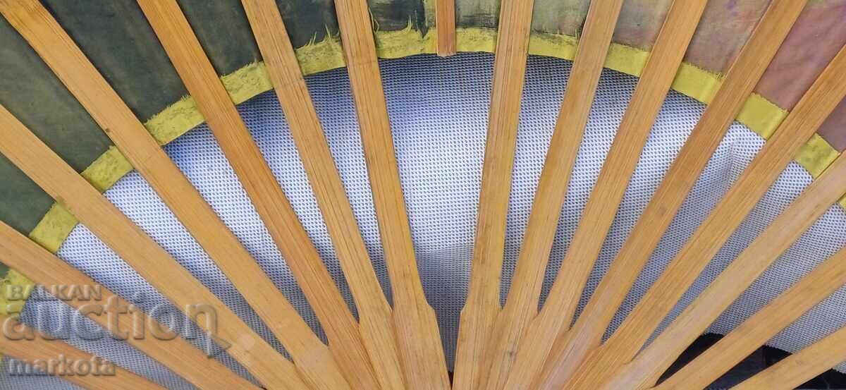 Large old hand-painted wall fan, oil on canvas - 6