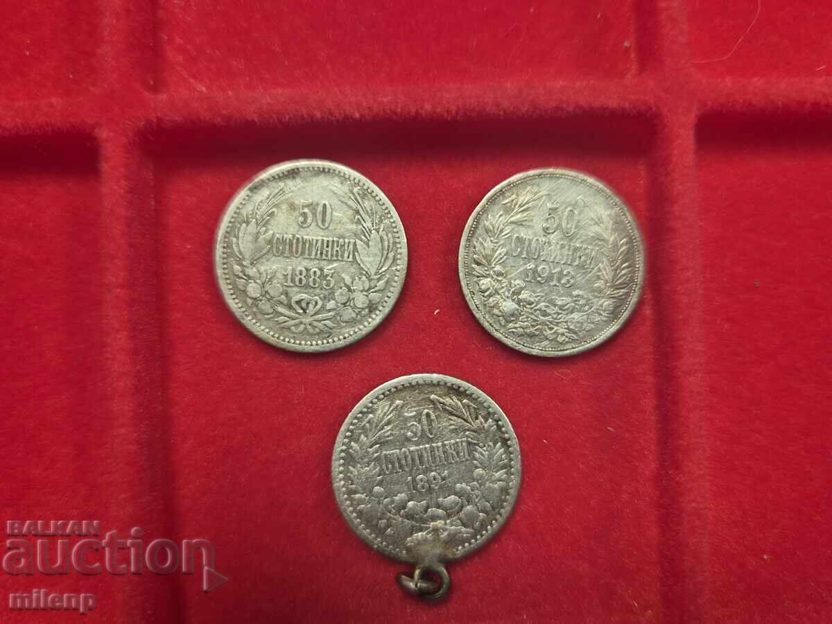 Lot of silver 50 stotinki, 3 pieces with price 16.00 BGN | € 8.18 Lot of silver 50 stotinki, 3 pieces with price 16.00 BGN | € 8.18