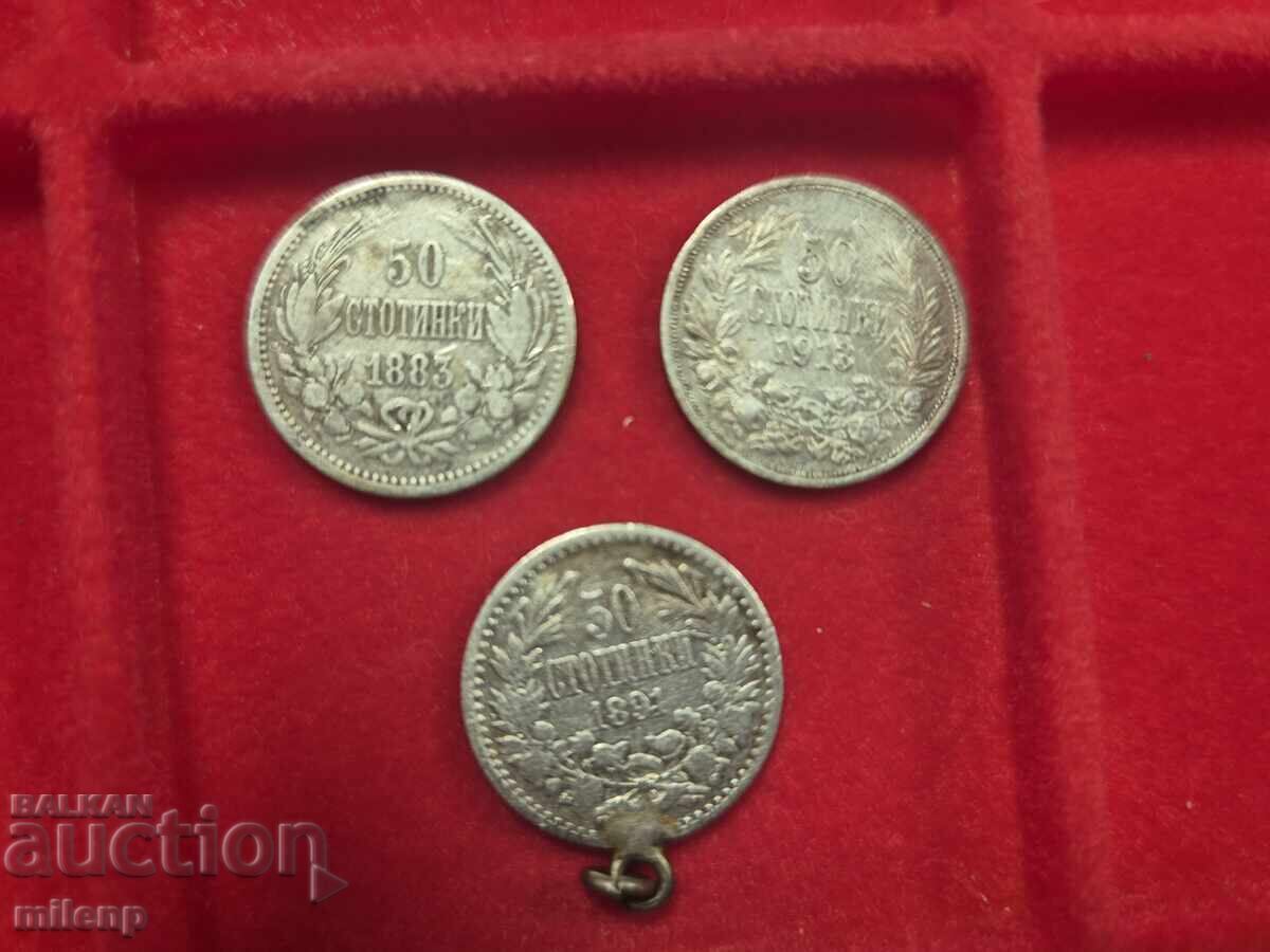 Lot of silver 50 stotinki, 3 pieces Lot of silver 50 stotinki, 3 pieces