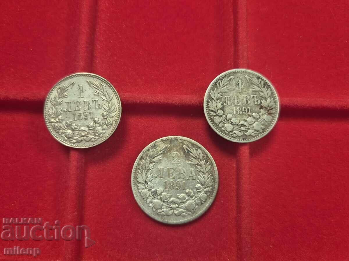 Λοτ ασημιού 1891, 3 ασημένια νομίσματα Λοτ ασημιού 1891, 3 ασημένια νομίσματα