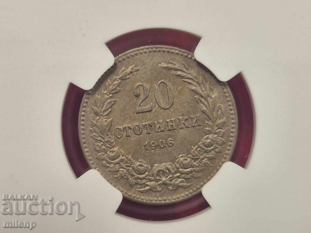 Auction  NGC 20 Stotinki 1906 AU53