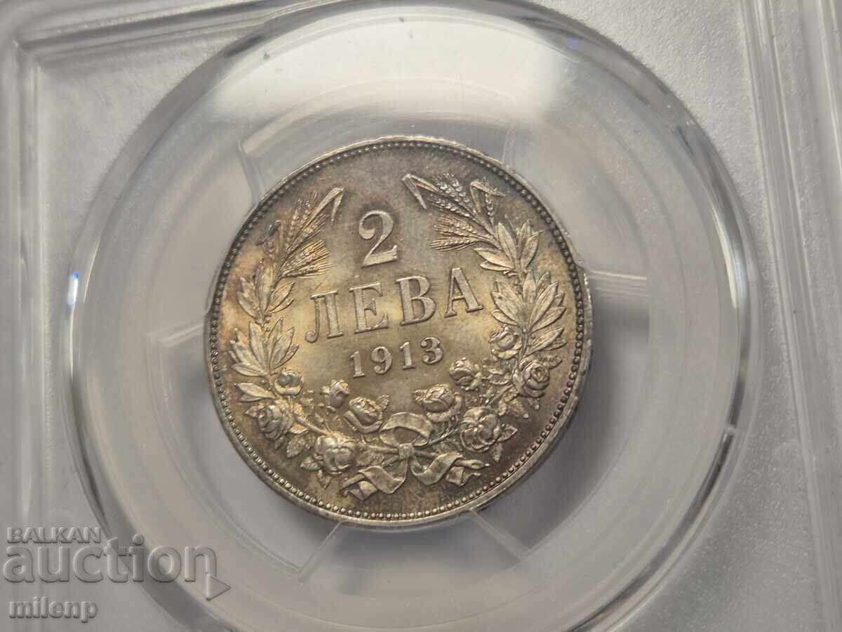 PCGS MS63 2 λέβα 1913 g